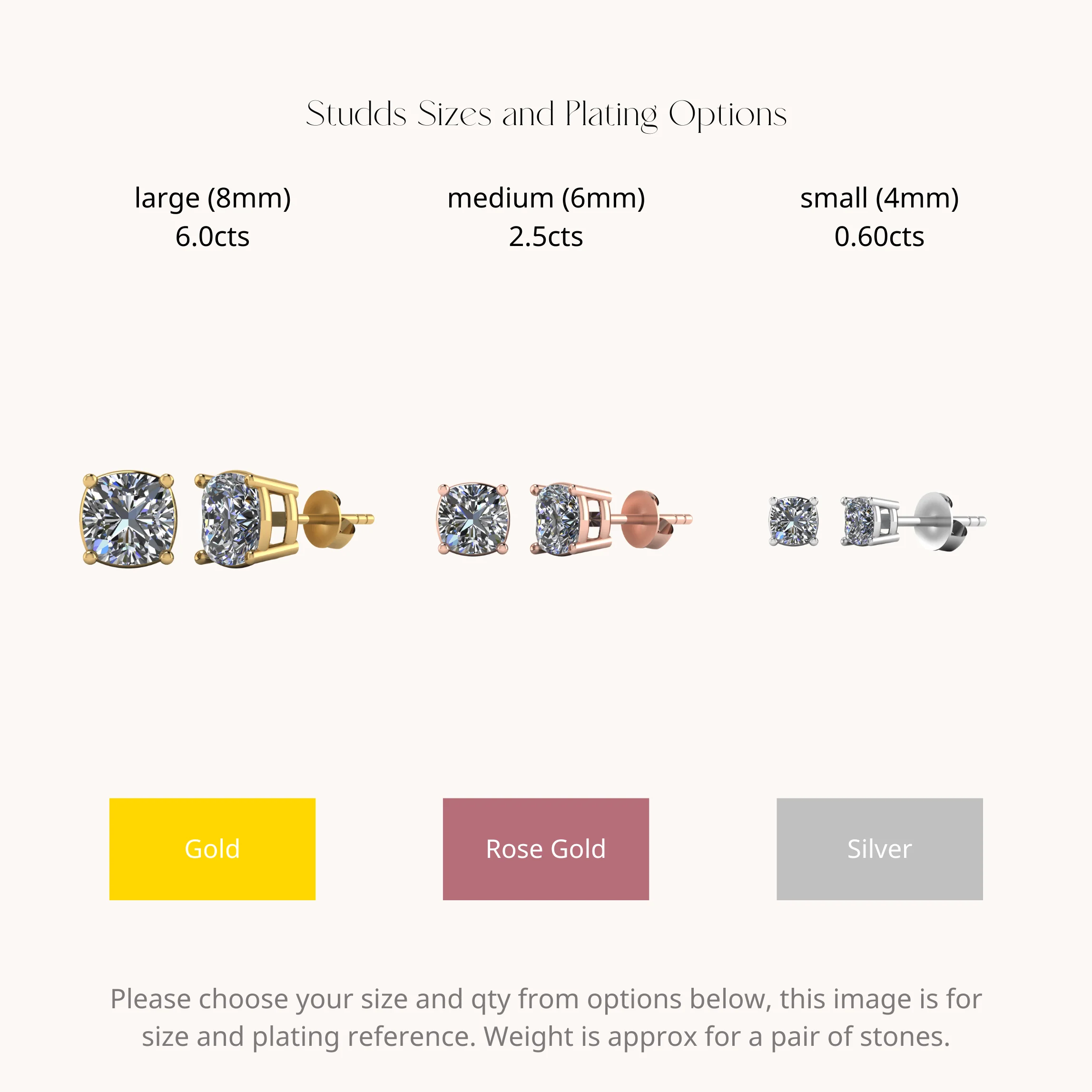 Cushion Gold Solitaire Diamond Zirconia Studs - Image 4