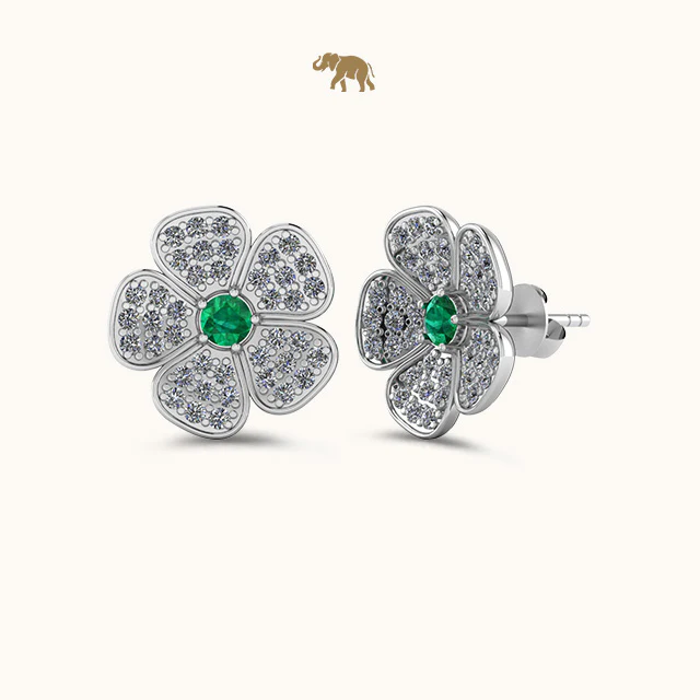 Emerald Flower Cluster Earrings - Image 2