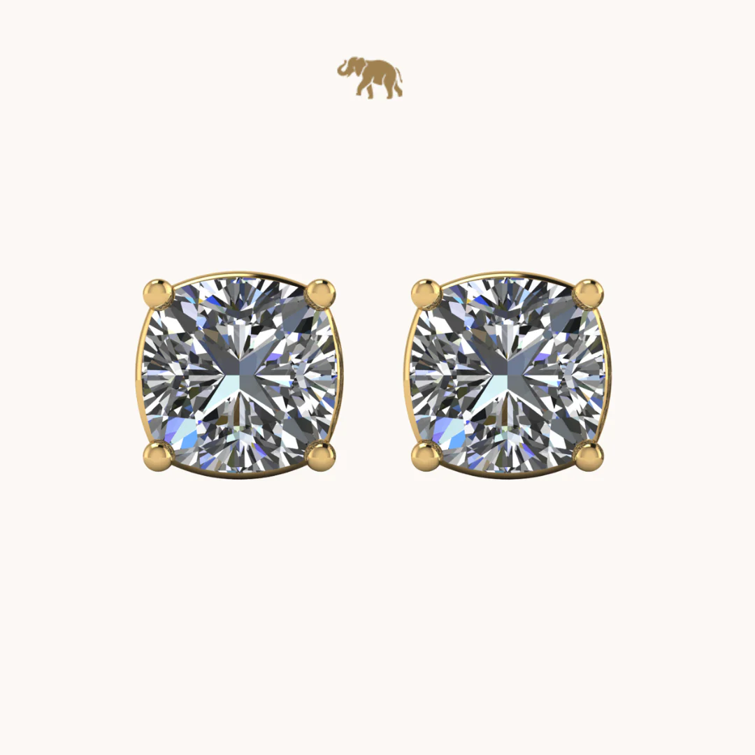 Men's Gold Cushion 6mm Solitaire Studds by Arushaa 1ct size