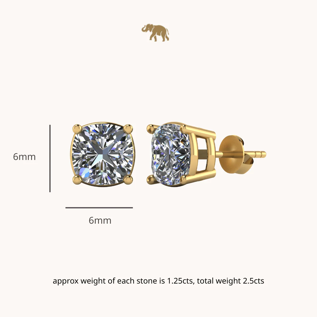 Men's Gold Cushion 6mm Solitaire Studds by Arushaa 1ct size - Image 3