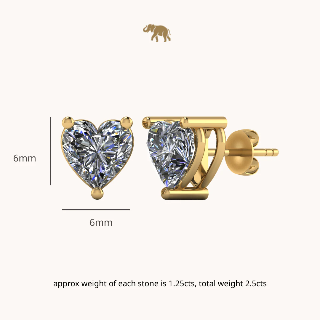Men's Gold Heart 6mm Solitaire Studds by Arushaa 1ct size - Image 3