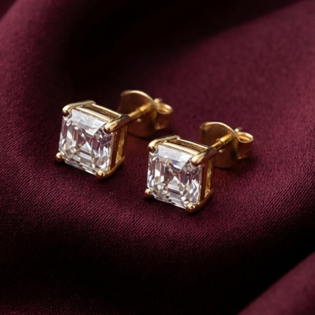 Men's Gold Square 6mm Solitaire Studds by Arushaa 1ct size - Image 2