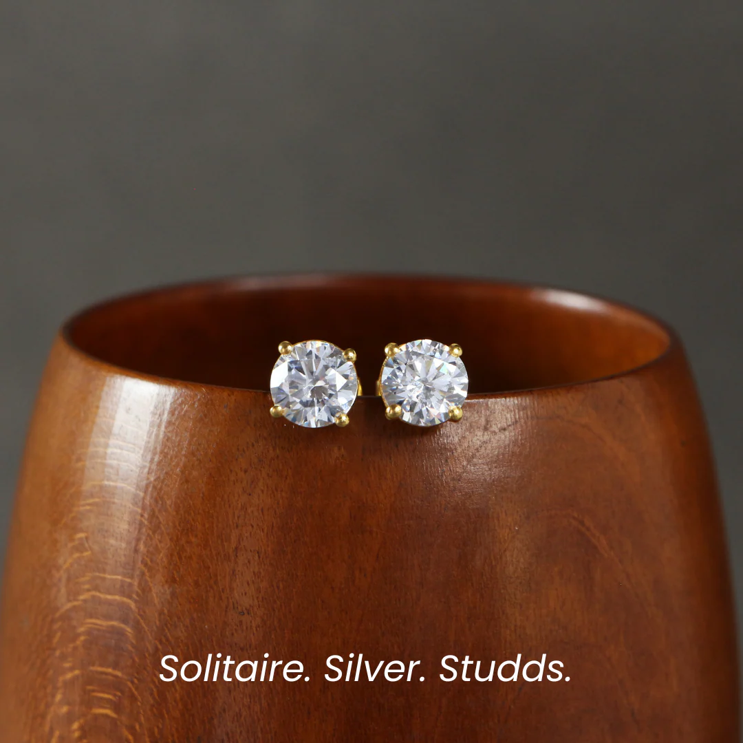 Rose Gold Solitaire Diamond Zirconia Studs - Image 4