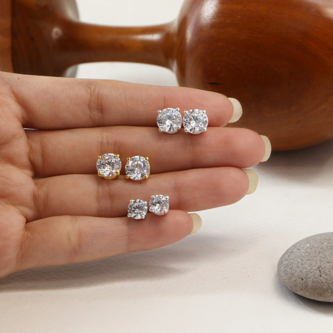 Rose Gold Solitaire Diamond Zirconia Studs - Image 5