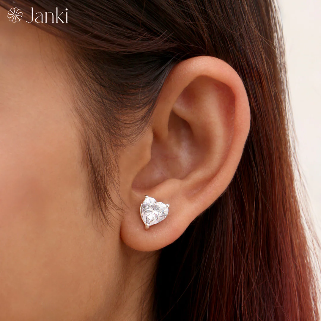 Heart Gold Solitaire Diamond Zirconia Studs - Image 3