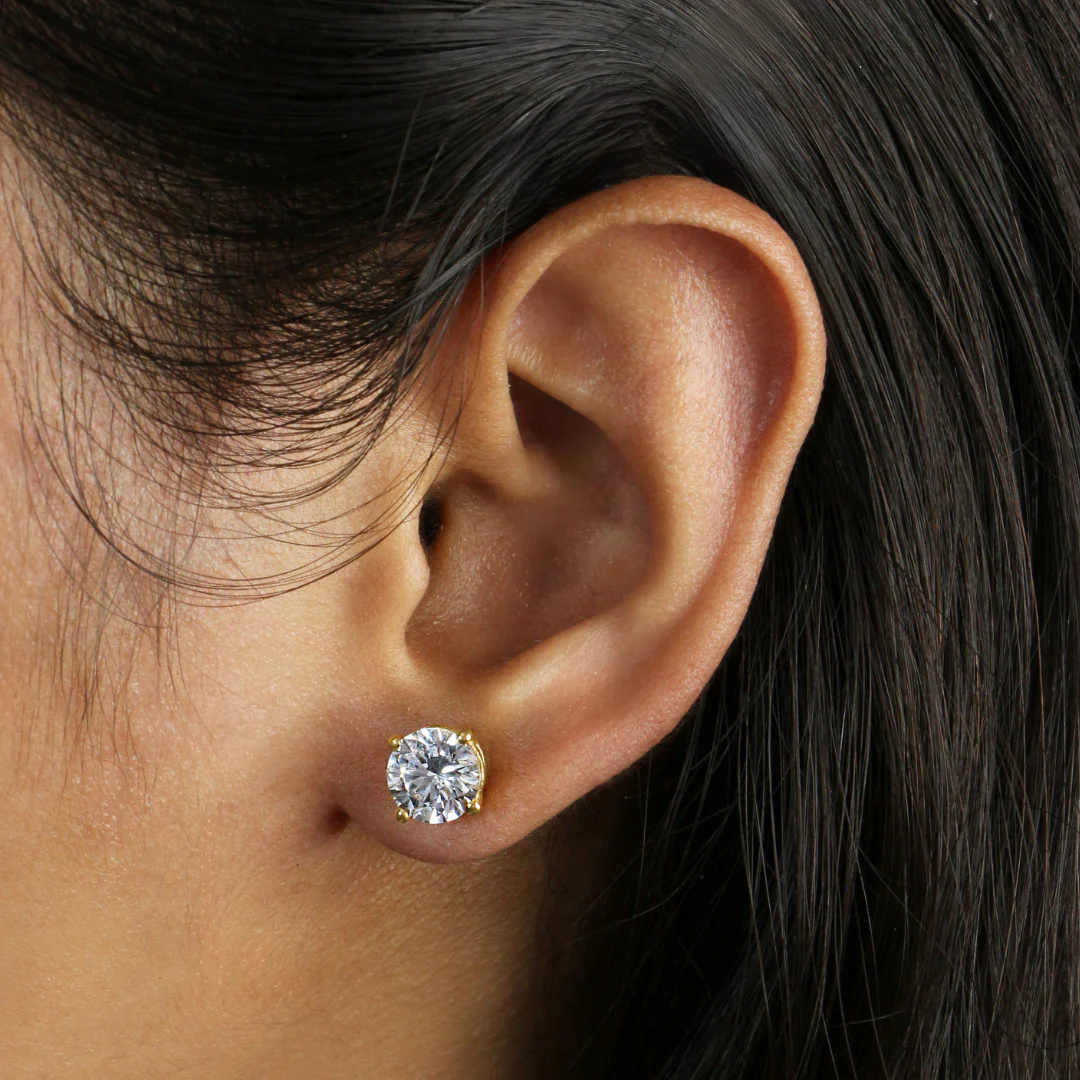 Large(8mm) Solitaire Diamond Zirconia Studd Earrings - Image 3