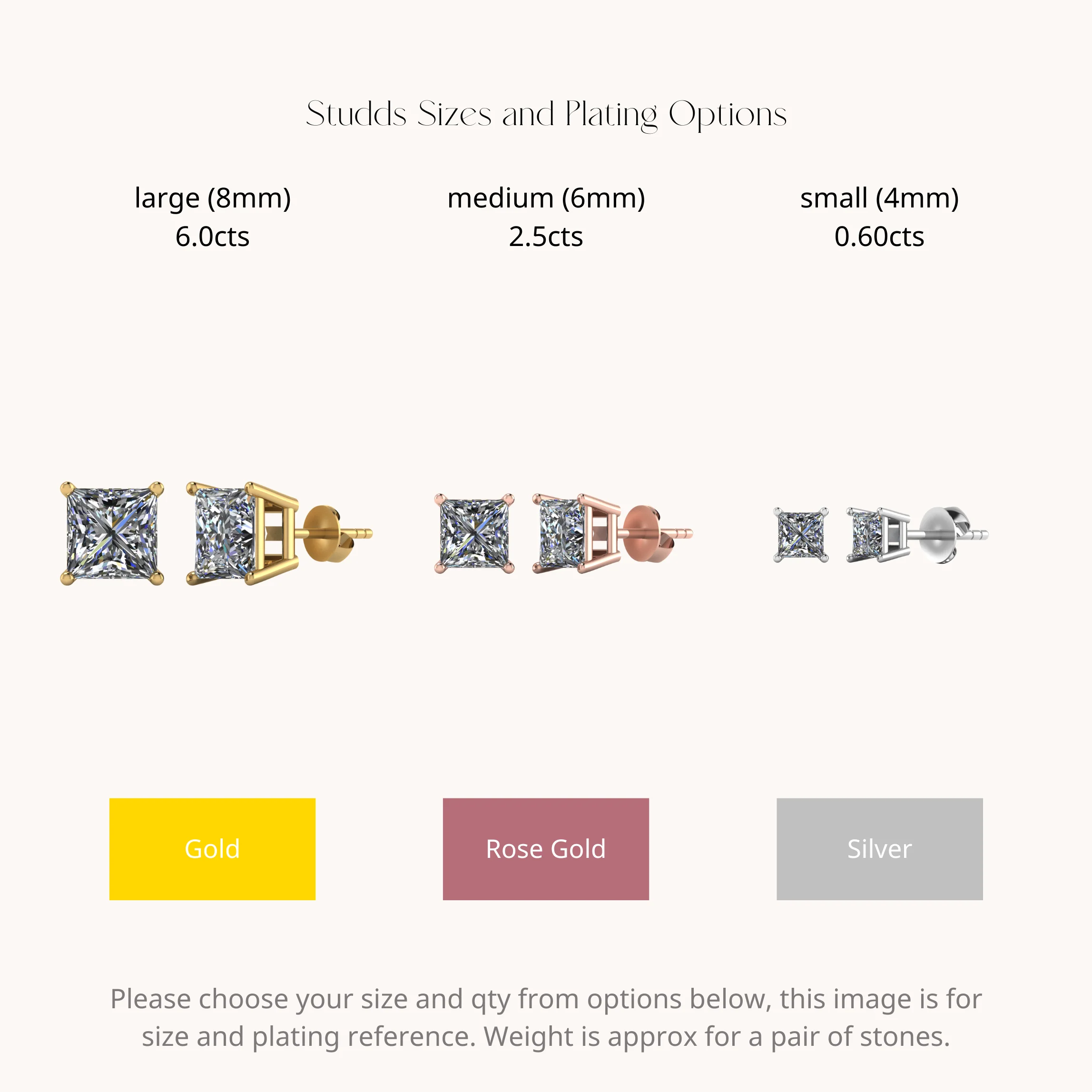 Princess Gold Solitaire Diamond Zirconia Studs - Image 4