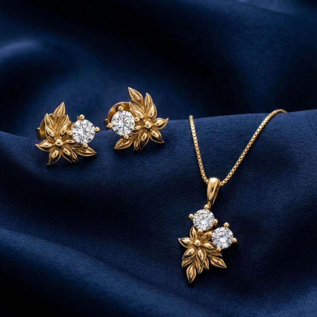 Rose Halo Earrings & Necklace Set