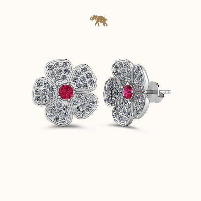 Ruby Flower Cluster Earrings - Image 2
