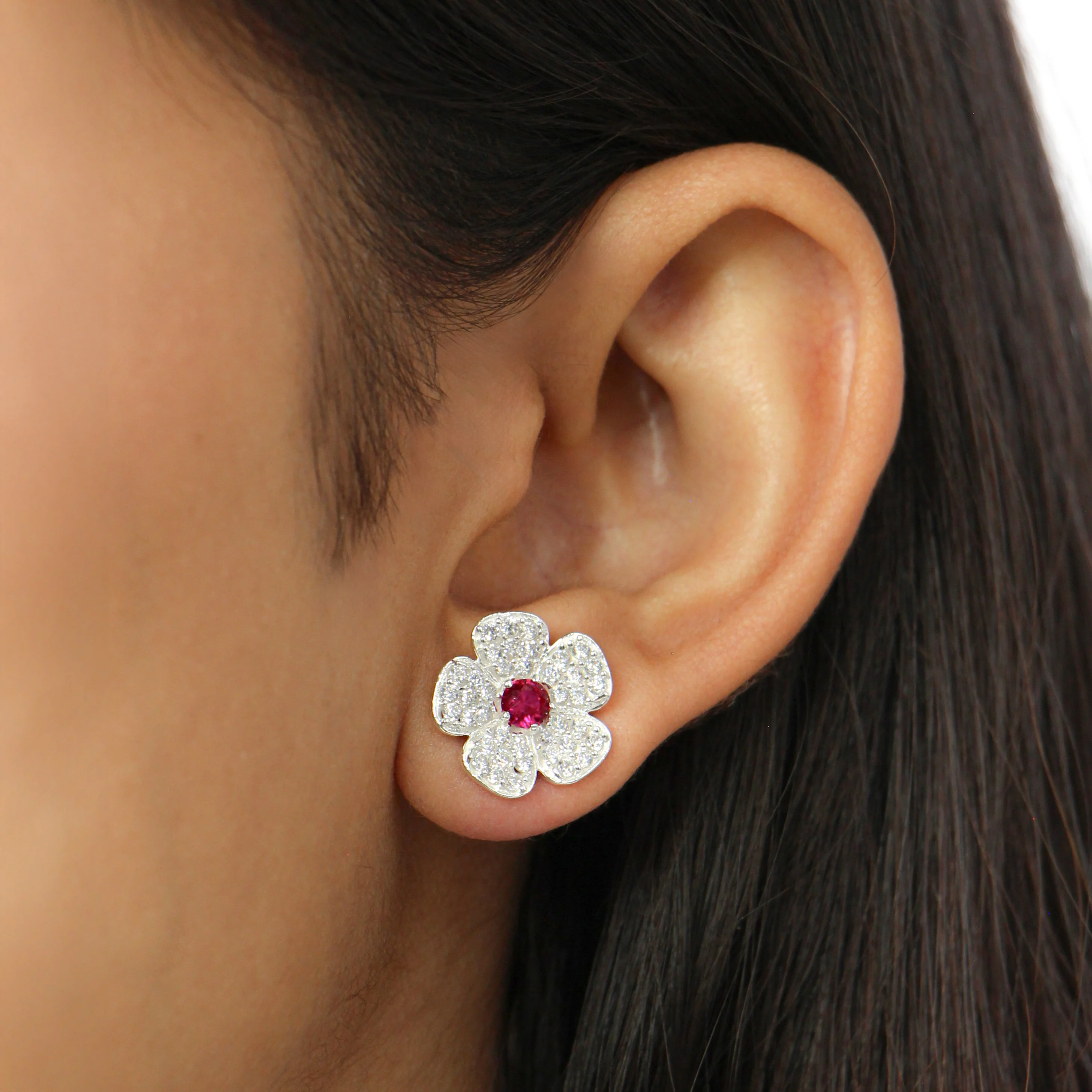 Ruby Flower Cluster Earrings - Image 3